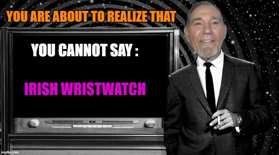 YOU ARE ABOUT TO REALIZE THAT; YOU CANNOT SAY :; IRISH WRISTWATCH | image tagged in the kewlew zone | made w/ Imgflip meme maker