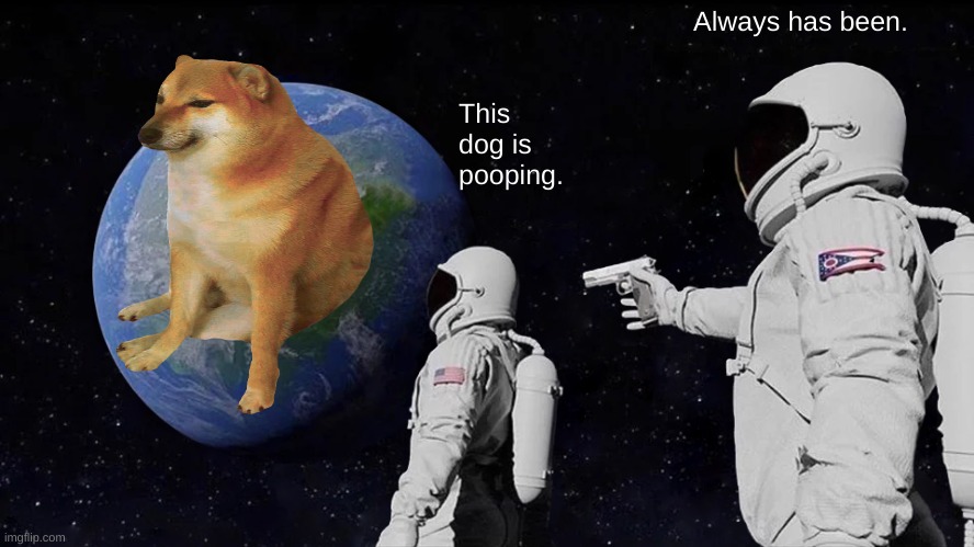 Always Has Been Meme | Always has been. This dog is pooping. | image tagged in memes,always has been | made w/ Imgflip meme maker