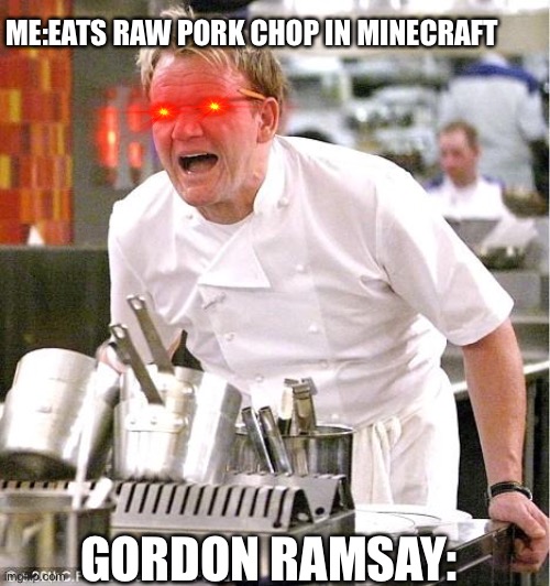 Chef Gordon Ramsay Meme | ME:EATS RAW PORK CHOP IN MINECRAFT; GORDON RAMSAY: | image tagged in memes,chef gordon ramsay | made w/ Imgflip meme maker