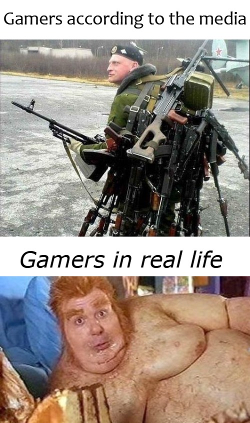 Gamers according to the media; Gamers in real life | image tagged in beam me up scotty | made w/ Imgflip meme maker