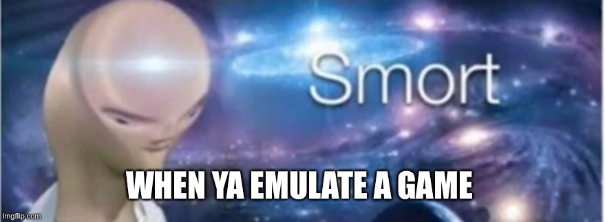 Meme man smort | WHEN YA EMULATE A GAME | image tagged in meme man smort | made w/ Imgflip meme maker