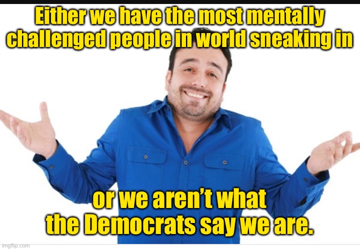 Either way | Either we have the most mentally challenged people in world sneaking in or we aren’t what the Democrats say we are. | image tagged in either way | made w/ Imgflip meme maker