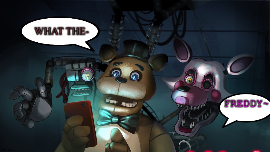 Mangle about to oof Freddy | WHAT THE-; FREDDY~ | image tagged in freddy and mangle | made w/ Imgflip meme maker
