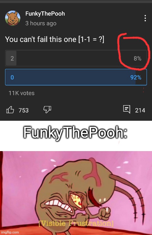 Youtube polls be like | FunkyThePooh: | image tagged in visible frustration hd | made w/ Imgflip meme maker