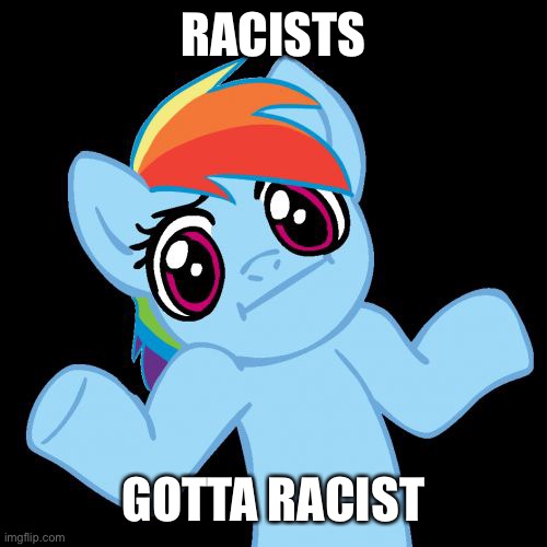 Pony Shrugs Meme | RACISTS GOTTA RACIST | image tagged in memes,pony shrugs | made w/ Imgflip meme maker