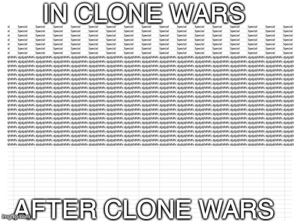 Star wars yEy | IN CLONE WARS; AFTER CLONE WARS | image tagged in before and after,star wars,clone wars | made w/ Imgflip meme maker
