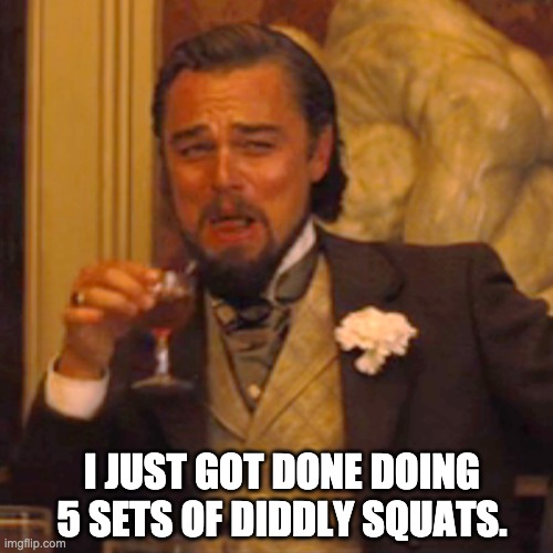 Diddly | I JUST GOT DONE DOING 5 SETS OF DIDDLY SQUATS. | image tagged in memes,laughing leo | made w/ Imgflip meme maker