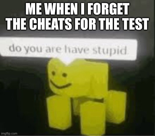 Do you are have stupid | ME WHEN I FORGET THE CHEATS FOR THE TEST | image tagged in do you are have stupid | made w/ Imgflip meme maker