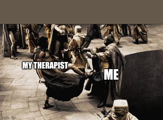 The Process | MY THERAPIST; ME | image tagged in 300 pit kick | made w/ Imgflip meme maker