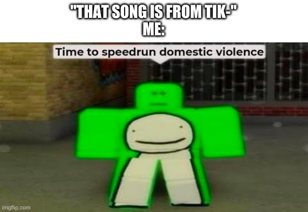 i should have made this a temp a long time ago | "THAT SONG IS FROM TIK-"
ME: | image tagged in time to speedrun domestic violence | made w/ Imgflip meme maker