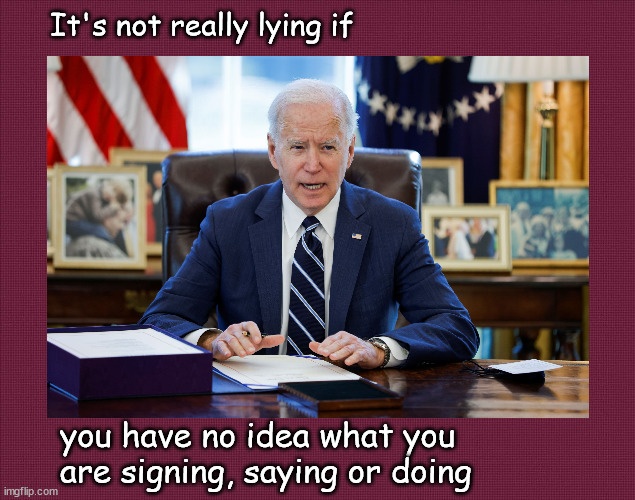 Biden not really lying | It's not really lying if; you have no idea what you are signing, saying or doing | image tagged in politics | made w/ Imgflip meme maker