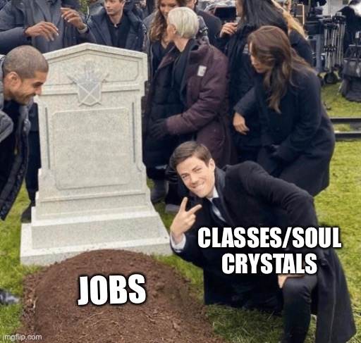 Grant Gustin over grave | CLASSES/SOUL CRYSTALS; JOBS | image tagged in grant gustin over grave | made w/ Imgflip meme maker