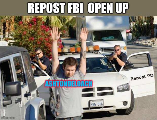 Repost Police | ASHTONDELOACH REPOST FBI  OPEN UP | image tagged in repost police | made w/ Imgflip meme maker