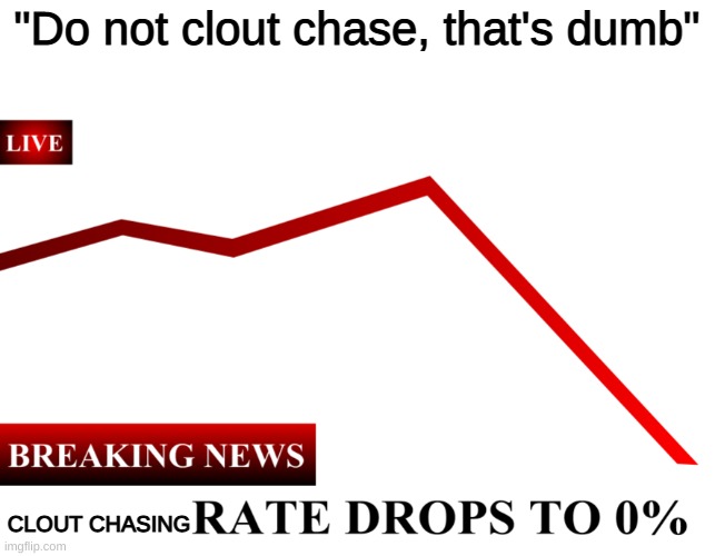 ____ Rate Drops To 0% | "Do not clout chase, that's dumb"; CLOUT CHASING | image tagged in ____ rate drops to 0 | made w/ Imgflip meme maker