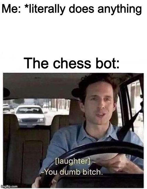 chess bot be like: | Me: *literally does anything; The chess bot: | image tagged in you dumb bitch | made w/ Imgflip meme maker