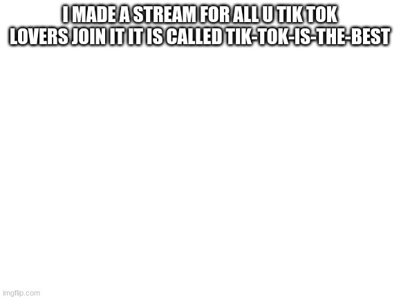 Blank White Template |  I MADE A STREAM FOR ALL U TIK TOK LOVERS JOIN IT IT IS CALLED TIK-TOK-IS-THE-BEST | image tagged in blank white template | made w/ Imgflip meme maker