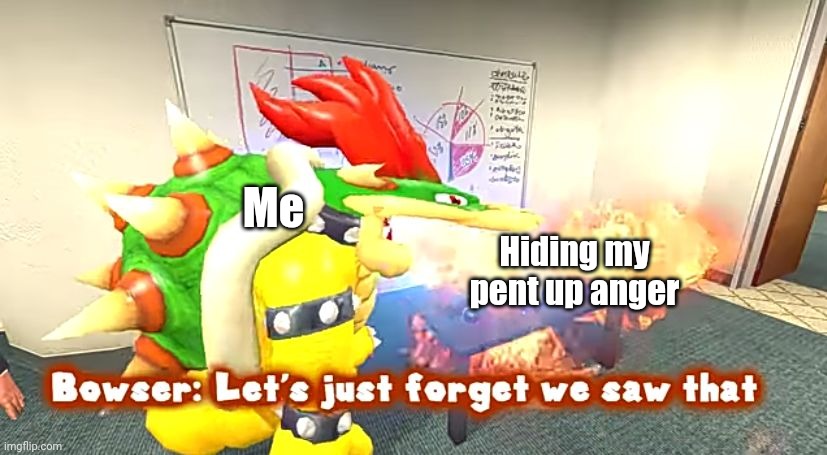 Smg4 Bowser let's just forget we saw that | Me; Hiding my pent up anger | image tagged in smg4 bowser let's just forget we saw that | made w/ Imgflip meme maker