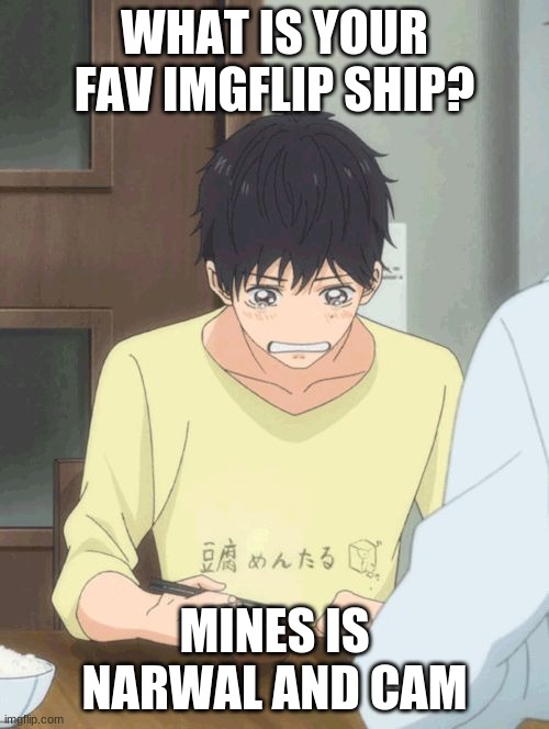 Yochi crying | WHAT IS YOUR FAV IMGFLIP SHIP? MINES IS NARWAL AND CAM | image tagged in yochi crying | made w/ Imgflip meme maker