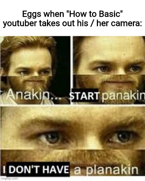 Anikan start panikan i dont have a planikan | Eggs when "How to Basic" youtuber takes out his / her camera: | image tagged in anikan start panikan i dont have a planikan | made w/ Imgflip meme maker