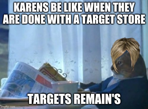 I Should Buy A Boat Cat | KARENS BE LIKE WHEN THEY ARE DONE WITH A TARGET STORE; TARGETS REMAIN'S | image tagged in memes,i should buy a boat cat | made w/ Imgflip meme maker