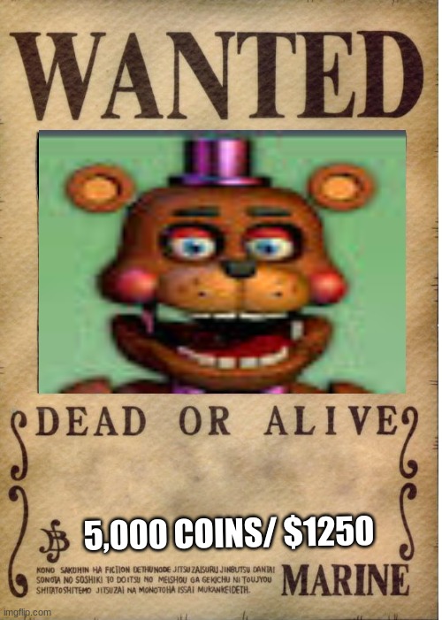 1 coin = .25 | 5,000 COINS/ $1250 | image tagged in one piece wanted poster template | made w/ Imgflip meme maker