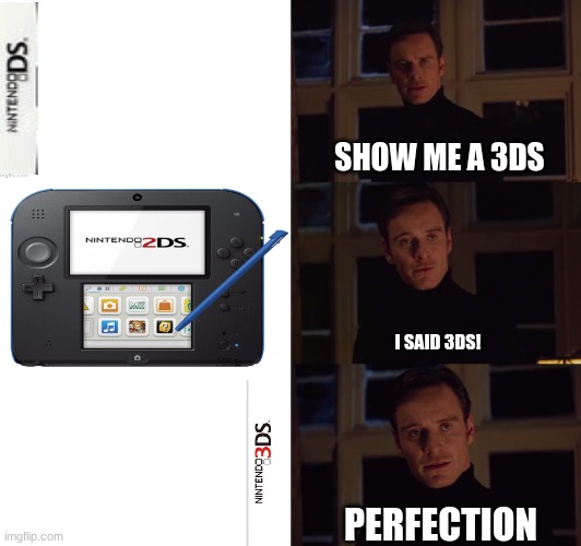 Show Me A 3DS | SHOW ME A 3DS; I SAID 3DS! PERFECTION | image tagged in perfection,ds,2ds,3ds | made w/ Imgflip meme maker