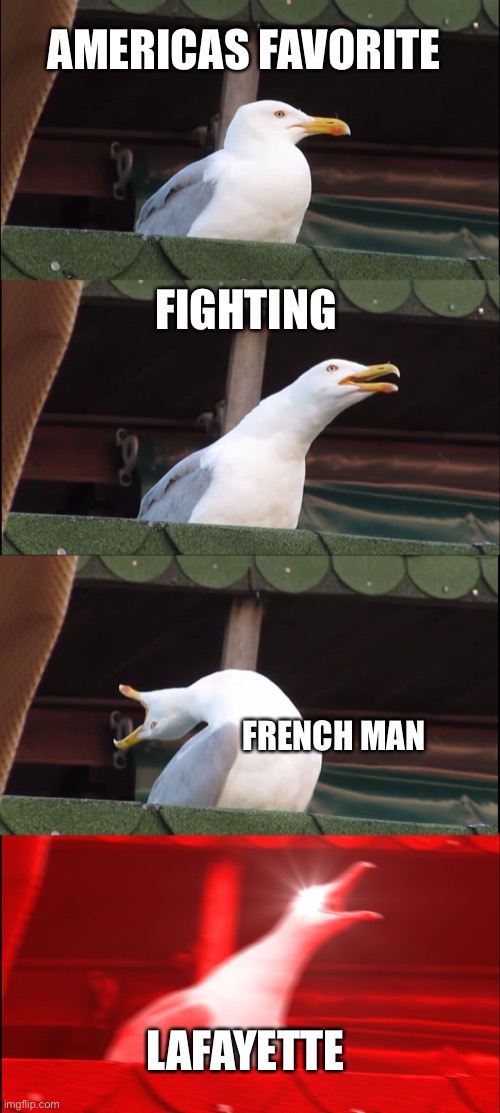 Inhaling Seagull | AMERICAS FAVORITE; FIGHTING; FRENCH MAN; LAFAYETTE | image tagged in memes,inhaling seagull | made w/ Imgflip meme maker
