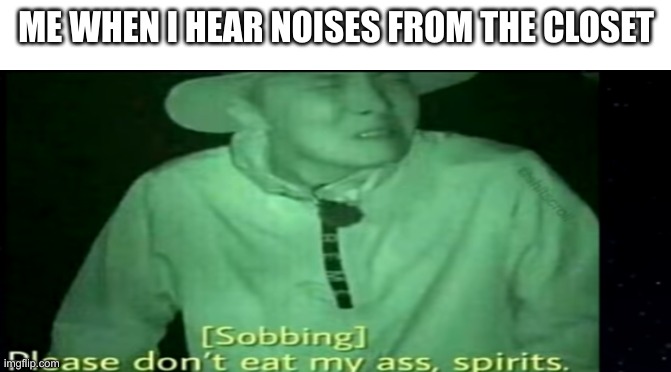 Plz don't | ME WHEN I HEAR NOISES FROM THE CLOSET | image tagged in blank white template | made w/ Imgflip meme maker