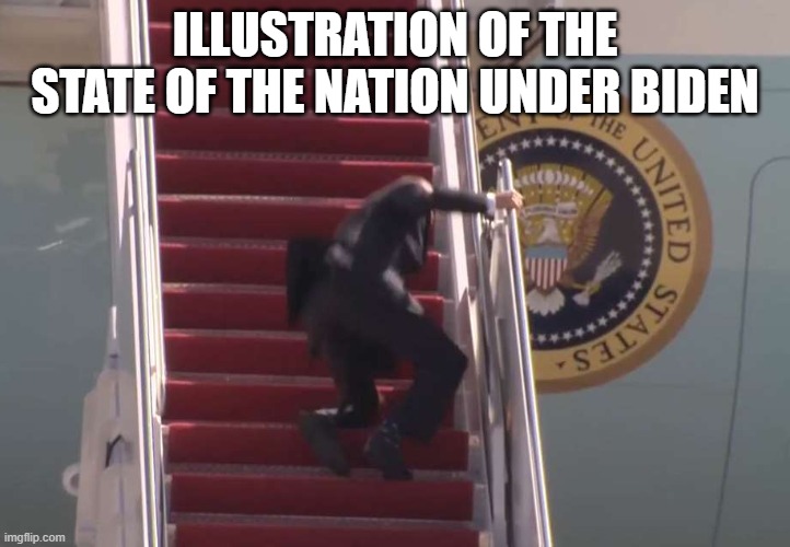 Biden Fall | ILLUSTRATION OF THE STATE OF THE NATION UNDER BIDEN | image tagged in biden fall | made w/ Imgflip meme maker