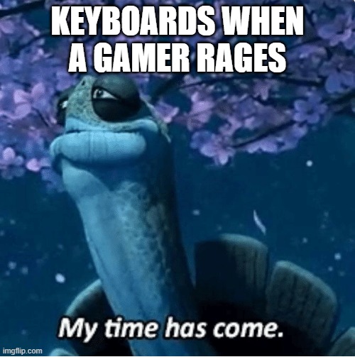 My Time Has Come | KEYBOARDS WHEN A GAMER RAGES | image tagged in my time has come | made w/ Imgflip meme maker