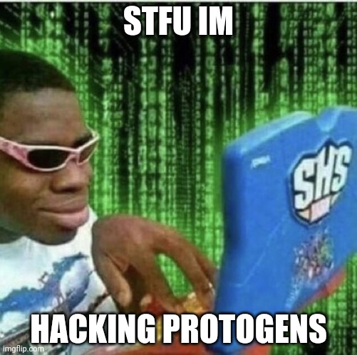 *hakr* | STFU IM; HACKING PROTOGENS | image tagged in ryan beckford | made w/ Imgflip meme maker