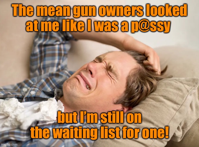 The mean gun owners looked at me like I was a p@ssy but I’m still on the waiting list for one! | made w/ Imgflip meme maker