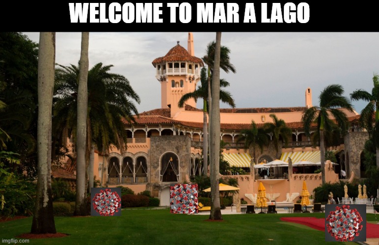 Closing Mar A Lago over the 'flu', go figure. | WELCOME TO MAR A LAGO | image tagged in trump's mar-a-lago,donald trump is an idiot,covidiots,memes,politics,coronavirus | made w/ Imgflip meme maker