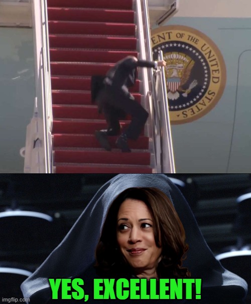 Priceless! | YES, EXCELLENT! | image tagged in biden fall,star wars emporer,25th amendment | made w/ Imgflip meme maker