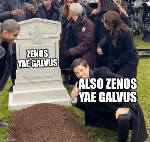 Grant Gustin over grave | ZENOS YAE GALVUS; ALSO ZENOS YAE GALVUS | image tagged in grant gustin over grave | made w/ Imgflip meme maker