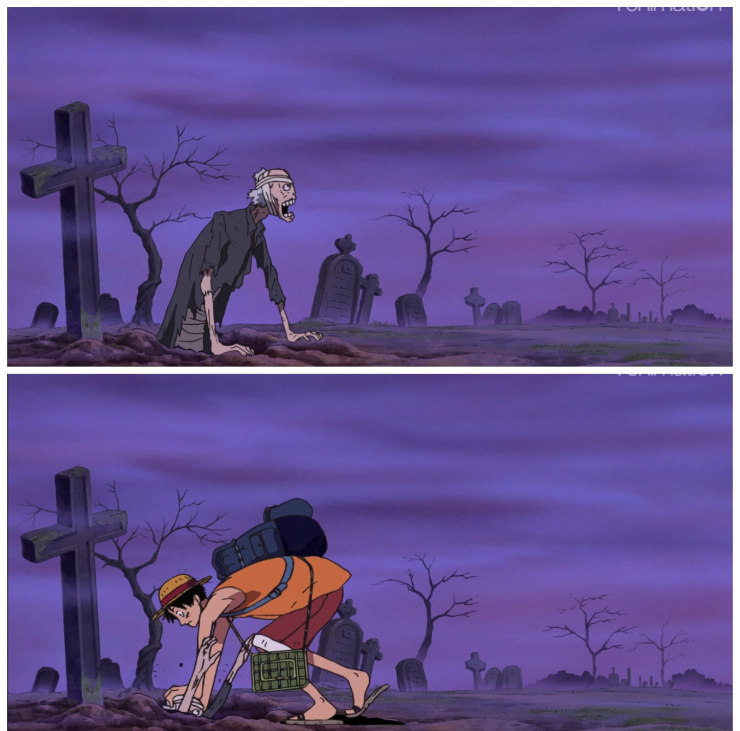 Luffy pushing zombie Blank Meme Template
