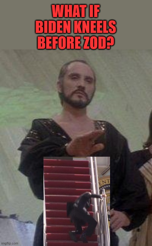 general zod | WHAT IF BIDEN KNEELS BEFORE ZOD? | image tagged in general zod | made w/ Imgflip meme maker