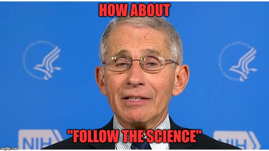 Dr Fauci | HOW ABOUT "FOLLOW THE SCIENCE" | image tagged in dr fauci | made w/ Imgflip meme maker