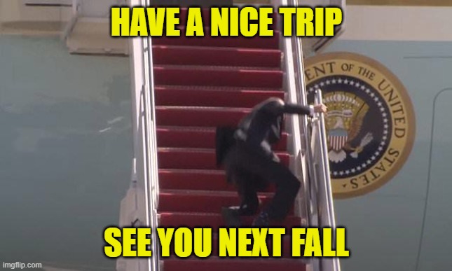 I don't mean to stare! | HAVE A NICE TRIP; SEE YOU NEXT FALL | image tagged in biden fall | made w/ Imgflip meme maker