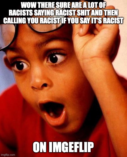 Wow | WOW THERE SURE ARE A LOT OF RACISTS SAYING RACIST SHIT AND THEN CALLING YOU RACIST IF YOU SAY IT'S RACIST ON IMGEFLIP | image tagged in wow | made w/ Imgflip meme maker