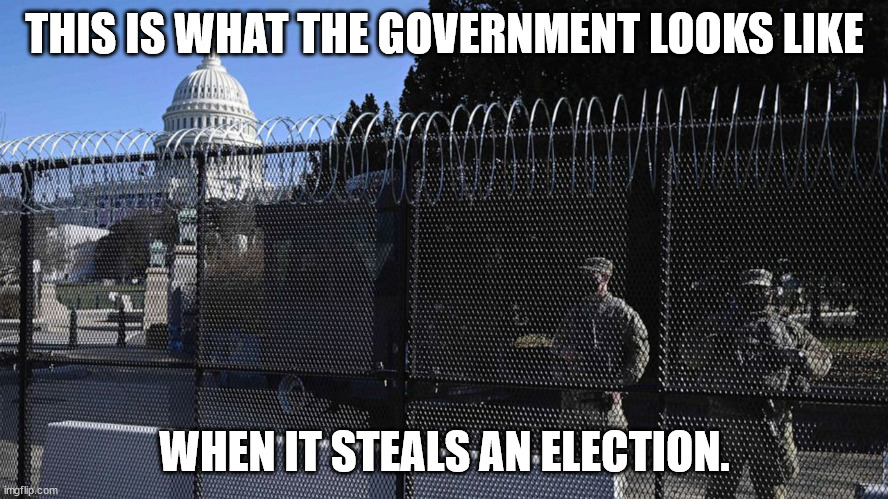 Those who don't steal elections have no fear from the people.  Those who do build barriers and bring out the National Guard. | THIS IS WHAT THE GOVERNMENT LOOKS LIKE; WHEN IT STEALS AN ELECTION. | image tagged in stolen election,voter fraud,death of democracy | made w/ Imgflip meme maker