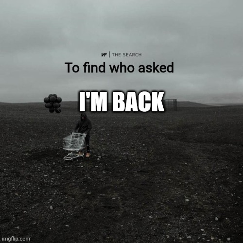 THE SEARCH To find who asked | I'M BACK | image tagged in the search to find who asked | made w/ Imgflip meme maker