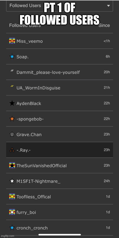 PT 1 OF FOLLOWED USERS | image tagged in yes | made w/ Imgflip meme maker