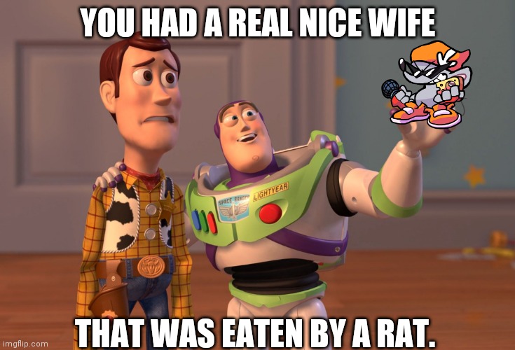 Rat eats wife | YOU HAD A REAL NICE WIFE; THAT WAS EATEN BY A RAT. | image tagged in memes,x x everywhere | made w/ Imgflip meme maker