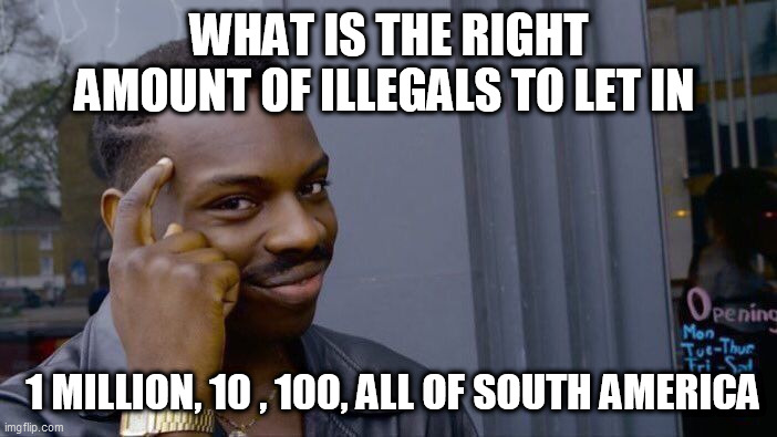 Roll Safe Think About It Meme | WHAT IS THE RIGHT AMOUNT OF ILLEGALS TO LET IN; 1 MILLION, 10 , 100, ALL OF SOUTH AMERICA | image tagged in memes,roll safe think about it | made w/ Imgflip meme maker