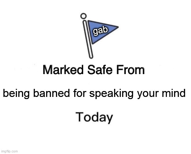 Marked Safe From Meme | gab; being banned for speaking your mind | image tagged in memes,marked safe from | made w/ Imgflip meme maker