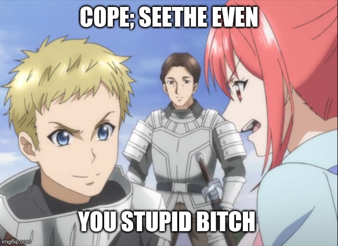 Cope; seethe even | COPE; SEETHE EVEN; YOU STUPID BITCH | image tagged in anime meme,animeme,anime,anime girl | made w/ Imgflip meme maker