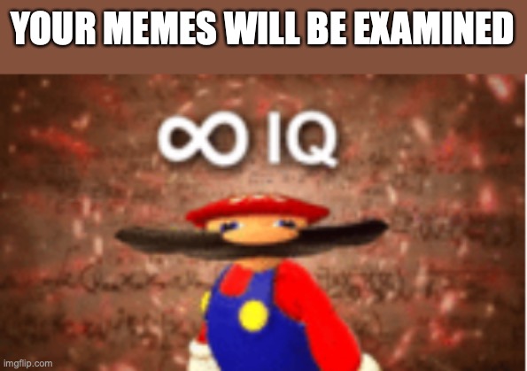 Infinite IQ | YOUR MEMES WILL BE EXAMINED | image tagged in infinite iq | made w/ Imgflip meme maker
