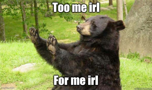 Too me irl For me irl | image tagged in how about no bear | made w/ Imgflip meme maker