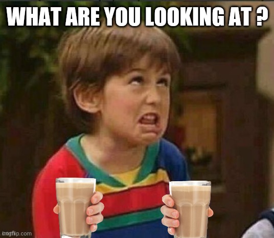 Chocolate Milk comes from brown cows | WHAT ARE YOU LOOKING AT ? | image tagged in sarcastic kid,wrong,you're doing it wrong,prove me wrong,wrong template,something's wrong i can feel it | made w/ Imgflip meme maker